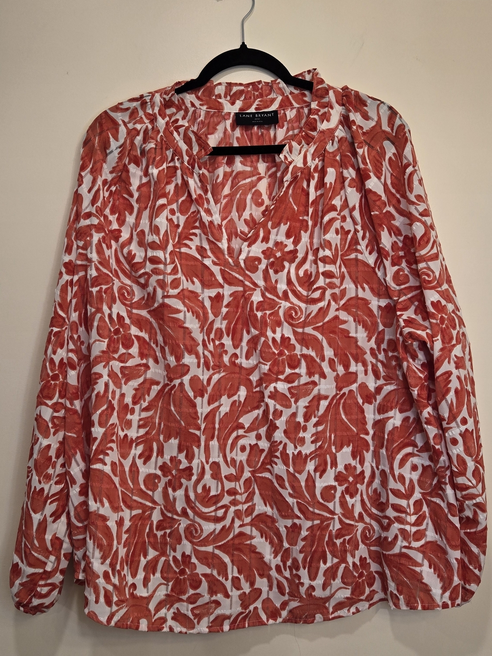 Lane Bryant Coral Red Floral Peasant Tunic 18/20